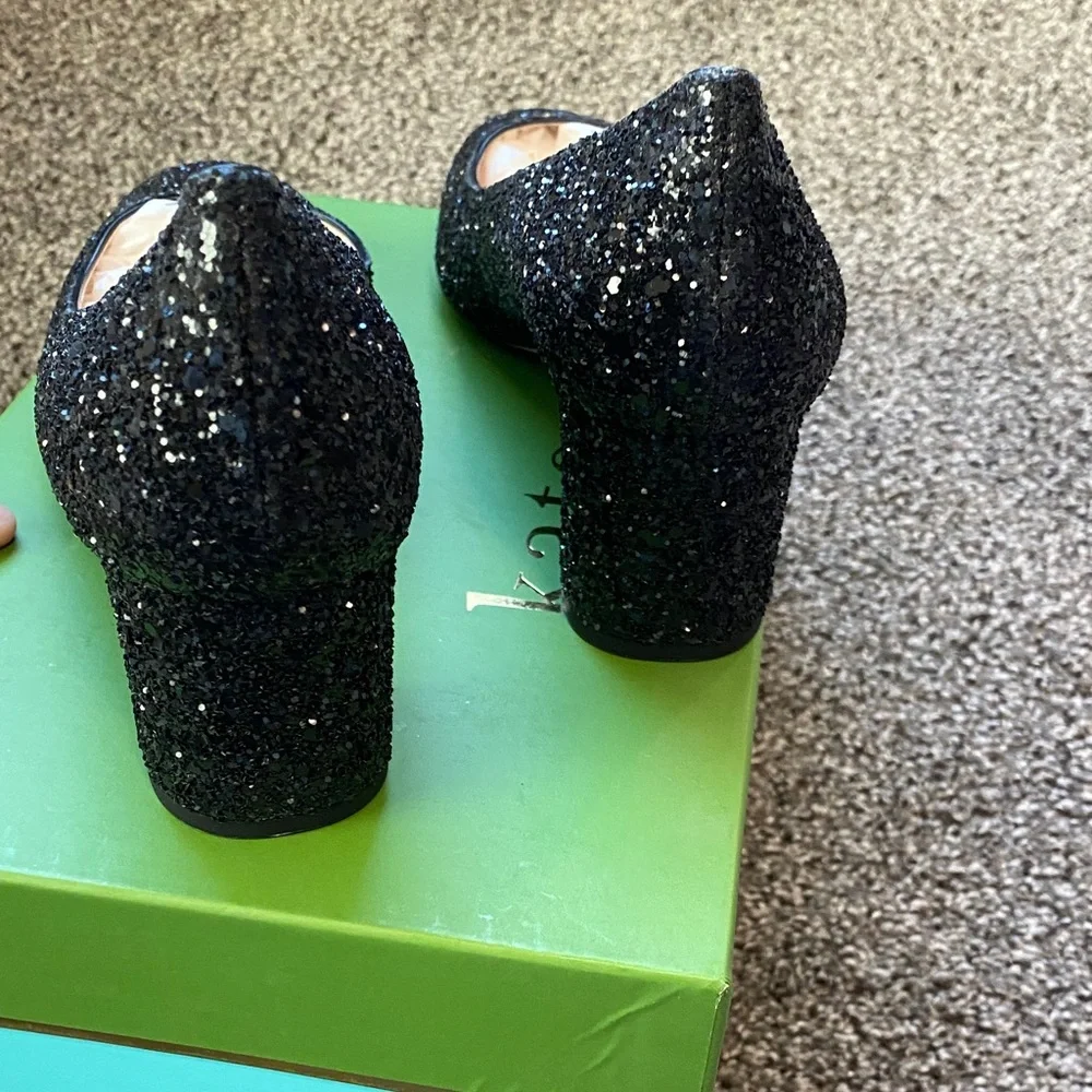 Kate Spade Dolores Sparkling Black Glitter Heels in Size 7.5